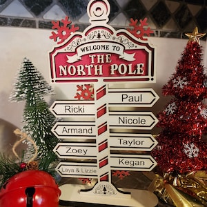 North Pole Family Sign - Christmas Gift Sign- 2022 Custom Christmas Shelf Sitter - Personalized Christmas Tree North Pole Mantle Piece