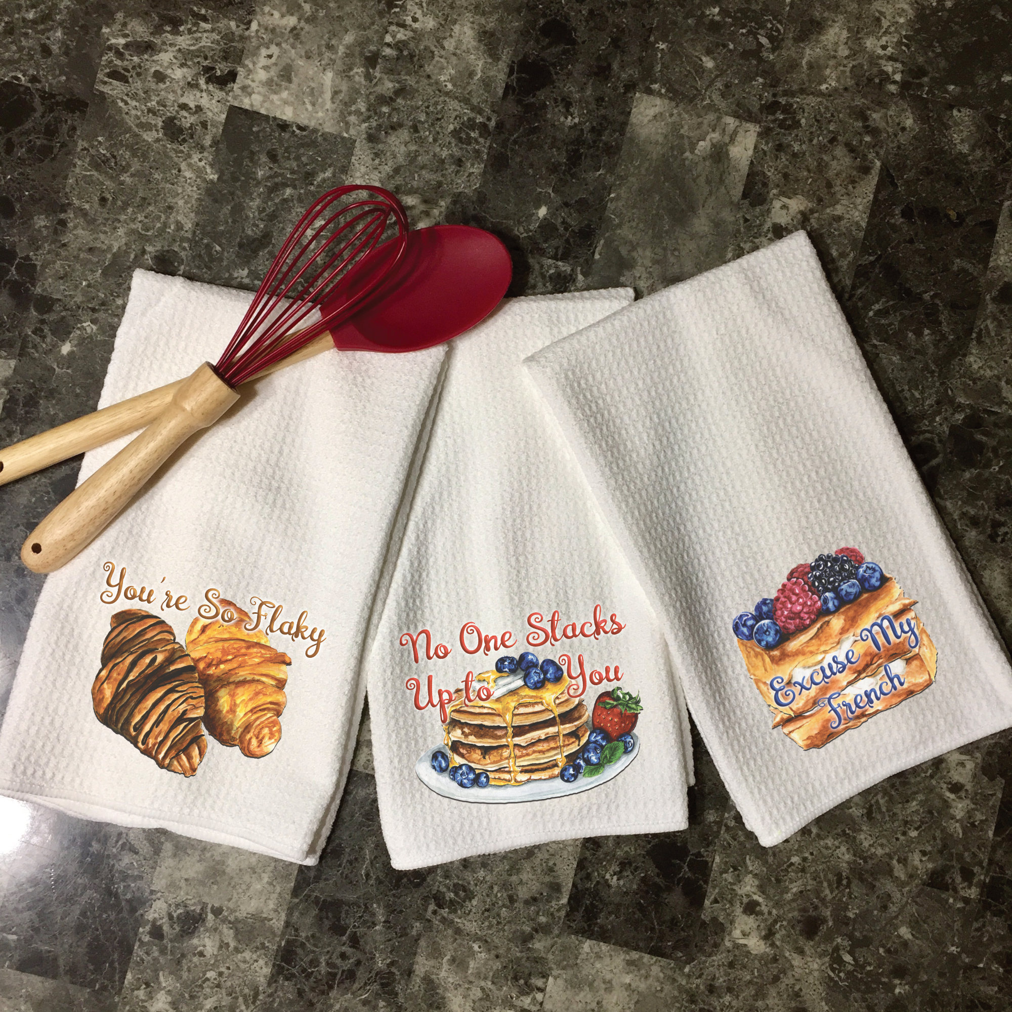 Rainleaf 4 Pack Waffle Funny Kitchen Towels,Absorbent Dishcloths Sets,Cute  Waffle Weave Towel as Decorative Dish Towels,Hand Towels,Flour Sack Tea
