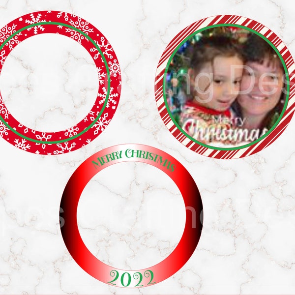 3 Digital PNG files/Ornament round photo frame/Christmas Photo/Ornament/Gift/Photo boarder/Circle Boarder/Snowflake/candy stripe