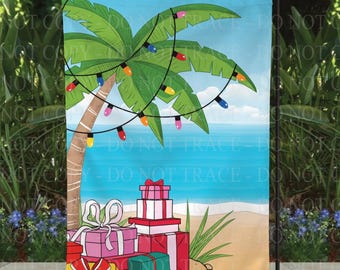 Christmas Palm Tree Beach Yard Flag Sublimation Transfer - Ready to Press