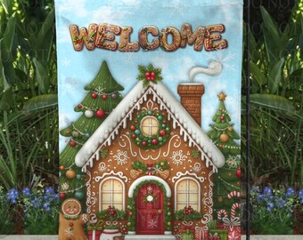 Gingerbread House Welcome Yard Flag Sublimation Transfer - Ready to Press