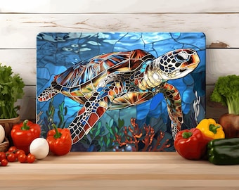 Sea Turtle Glass Cutting Board: Faux Stained Glass Art