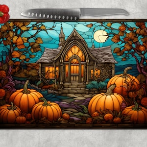 Glass cutting board / faux stained glass Pumpkins/Sublimation/Fall/ glass art /Wedding gift /home décor/house warming/glass trivet hot spot