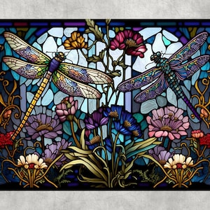 Dragonflies Glass cutting board / faux stained glass Dragonflies glass art design/Charcuterie/home décor/house warming/glass trivet hot spot