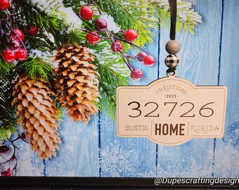 Engraved Zip Code Christmas Ornament, Personalized Housewarming Gift