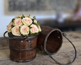 Vintage Chinese Wooden Bucket | Rustic 5" Small Barrel | Authentic Handcrafted Farmhouse Decor