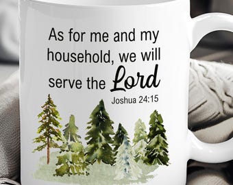 Personalized Christian Mug, Custom Husband Gift, Christianity Gift Bible Verse, New Home Mens Mug, Watercolor Trees Joshua 24:15 Coffee Cup
