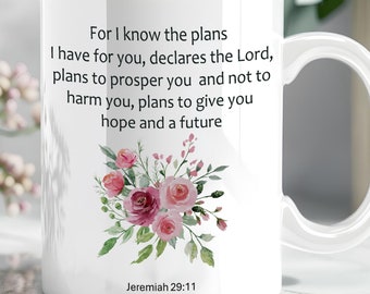 Taza personalizada con versículo bíblico floral, regalo cristiano para mujeres.