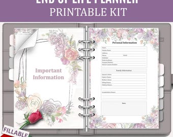 End of Life Planner Printable Kit: Final Wishes Legacy Organizer (Fillable PDF), Emergency Bundle