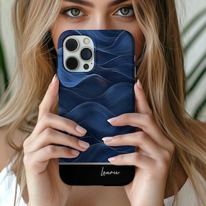 Abstract Waves Personalised iPhone Case, Gift for Son, Hard Tough Magnetic CellPhone Casing for iPhone 14 15 15 Pro Max Plus, Free Wallpaper