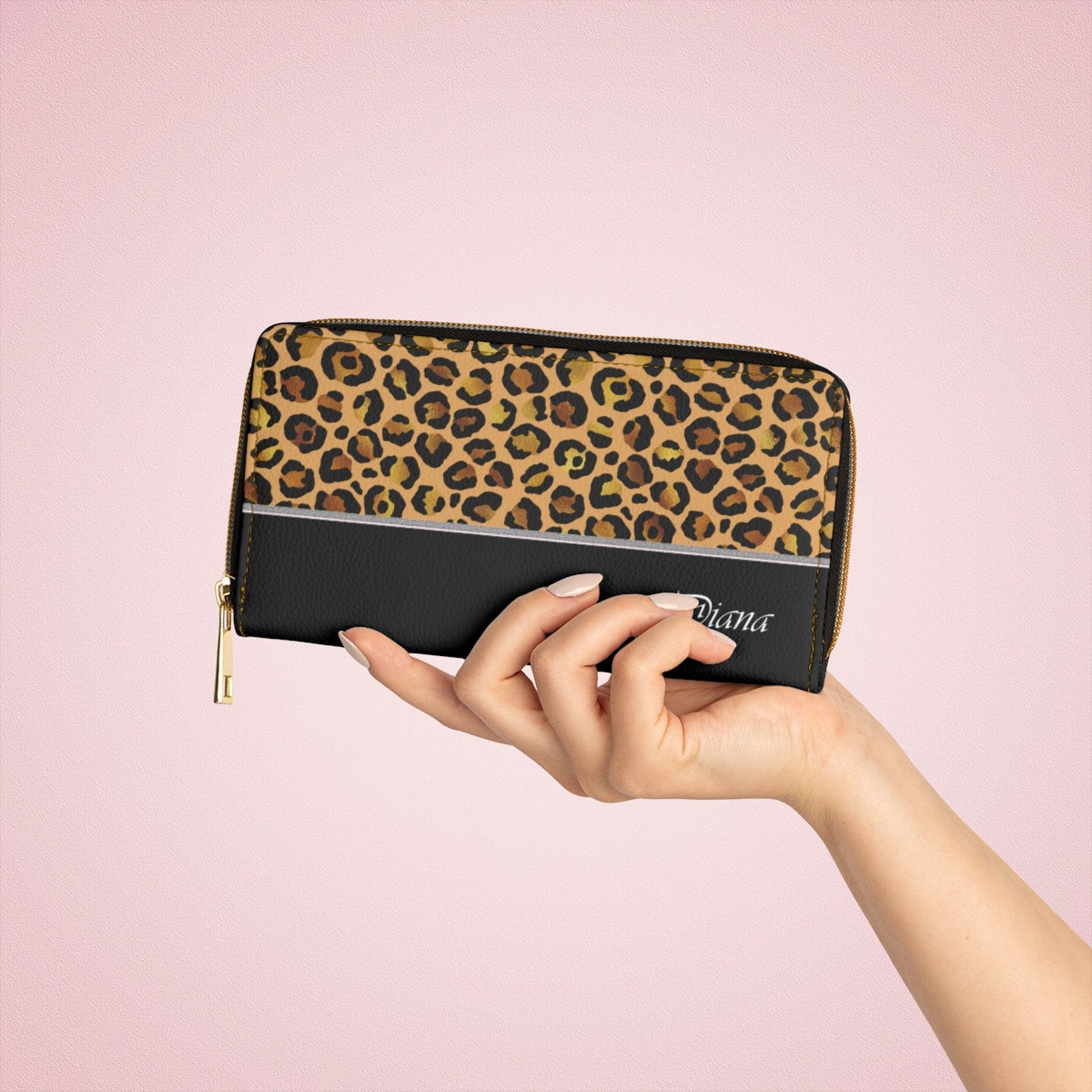 Personalized Leopard Print Wallet Womens Long Zip Around Etsy