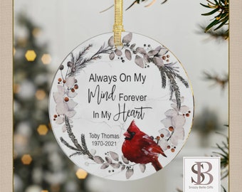 Personalized ACRYLIC Cardinal Memorial Ornament Loss of Loved One Gift Round Christmas Tree Hanging Decoration