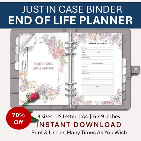 End of Life Planner Printable  Kit Book Organizer Binder Estate Planning Worksheet Final Wishes Funeral Arrangement Guide Checklist