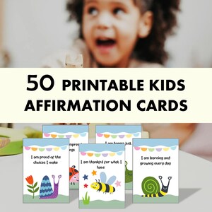 Tarjetas de afirmación positiva para niños, imprimibles de atención plena para niños y niñas, notas positivas para la lonchera, descarga digital, descarga instantánea