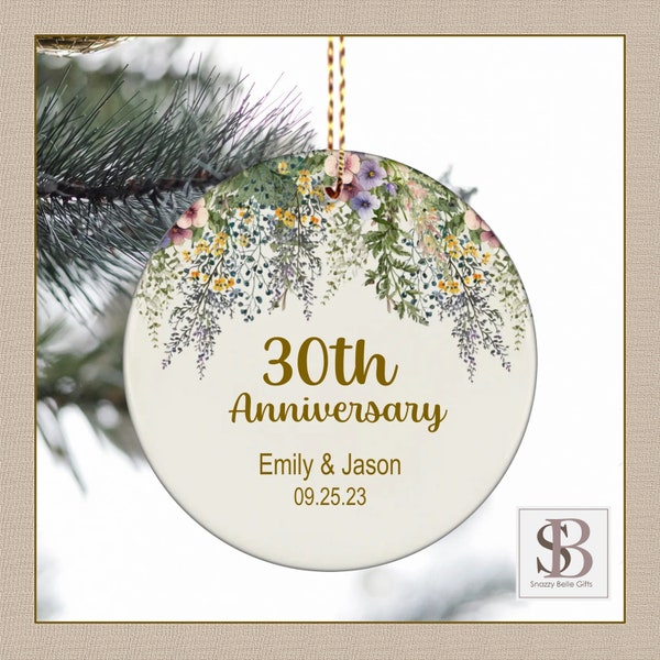 Floral 30th Wedding Anniversary Ornament Gift, Pearl Anniversary, Botanical Keepsake Marriage Memento for Couple Parents Husband and Wife