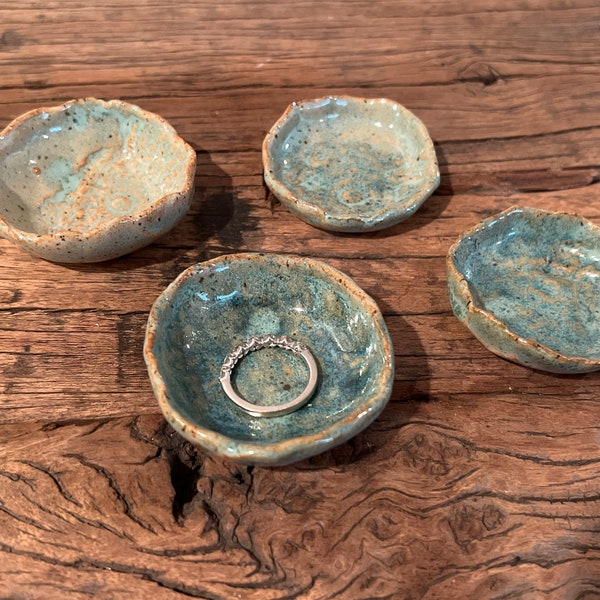 Teaspoon Rest / Ring Dish Set, Handmade Ceramic Mini Bowl Gifts, Blue Turquoise Unique Pottery, Tiny Bowls set of 4