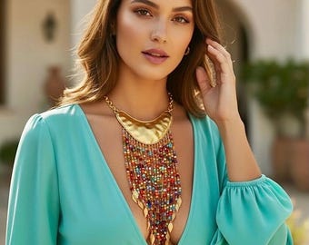 Golden Leaf Boho Chaquiras Necklace