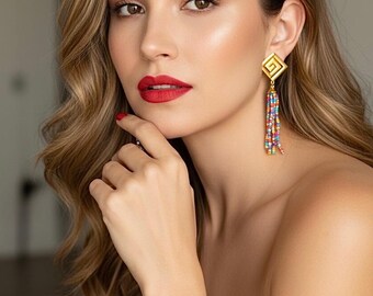 Handmade earrings summer beach elegant modern classy glamorous bold high end chic  luxury sophisticated unique design multicolor