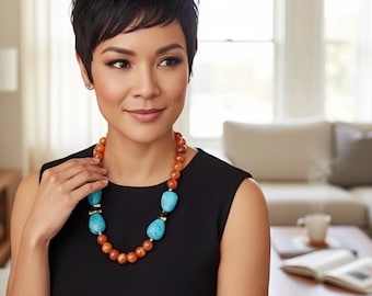 Agate and Magnesite Turquoise Lookalike Necklace