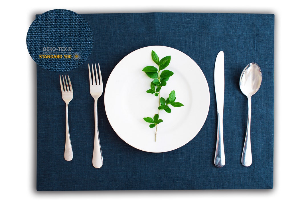 Navy Linen Placemats for Dining Table/ Gift for Mom / Linen Placemats