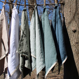 Luxurious Linen Towels: Heavy, Soft, Prewashed / USA Handmade Linen Kitchen Towels / Linen Hand Towels / Soft Thick Linen Towels with Lace