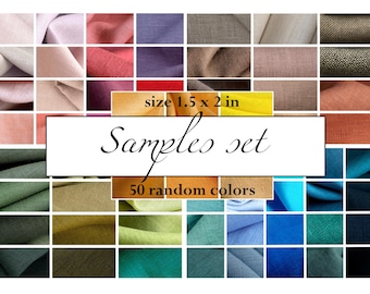 Pure Linen Fabric Samples Set - 50 random colors - Size 1.5x2'' - Ships from the US