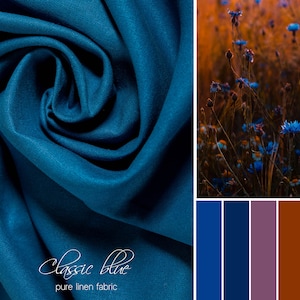 Blue Linen Fabric / 100% Linen Fabric by the yard / Best linen fabric for Clothing / Soft Medium weight Linen Fabric / OEKO-TEX certified