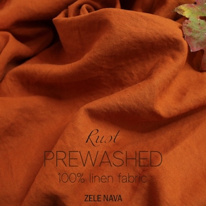 100% Washed Linen Fabric by the Yard - Rust Linen Fabric - European Flax Linen - Medium Weight Linen (7oz), 52” Wide, OEKO-TEX Certified
