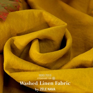 Prewashed Arrowwood Yellow 100% Linen Fabric by the Yard - European Flax, OEKO-TEX Certified, Medium Weight / Linen for Clothing, Curtains