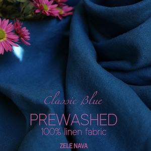 PREWASHED Blue Linen Fabric by the Yard for clothing, curtains - 100% Linen fabric, Medium Weight (7oz)- European Flax, OEKO-TEX Certified