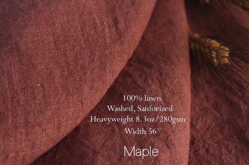 100% Washed Linen Fabric Heavyweight / Luxurious Linen Fabric Collection / Soft Heavyweight Linen fabric by the yard / Thick linen fabric Maple