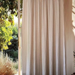Long Linen curtain Stripe / Wide Linen Curtains / Washed Striped Linen Curtains / CUSTOM Linen Curtains / 1 Curtain Panel / MADE in USA