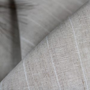 100% Linen Stripe fabric by the yard - Beige and White Striped Linen - Natural Linen fabric Medium weight - European Flax - ZELE NAVA