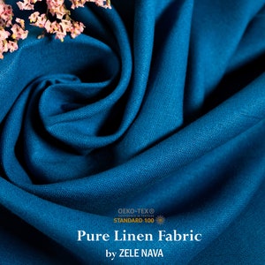 Blue Linen Fabric / Linen Fabric by the yard for cothing, for curtains / Softened Linen Fabric Medium weight / Oeko tex fabric / Pure Linen