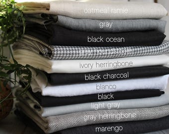 Black Linen fabric by the yard - 100% linen - Linen cotton blend - Herringbone Linen fabric for clothing, for curtains - Houndstooth Linen