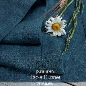 Linen table runner dark blue, European flax table decor, Custom size table runner, Heavy weight linen runner, Dark blue table linen