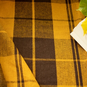 100% linen EXTRA WIDE Plaid fabric by the yard Yellow/Brown Linen fabric pattern Heavy weight linen fabric by the yard -upholstery etc