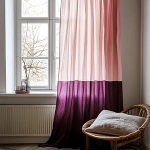 Linen Color Block Curtains – Two Tone Linen Curtains for Living room, Custom color Curtain Panel - 100% Washed Linen, Modern Farmhouse Style