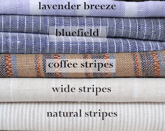 Striped Linen fabric by the yard for Clothing, for Curtains - Beige, Natural, White, Blue, Green, Brown Light and Mediumweight Linen fabric