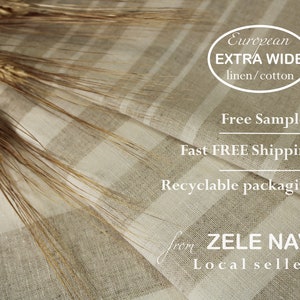 EXTRA WIDE Linen cotton blend fabric by the yard / Undyed linen cotton fabric for curtains, for draperies / Bedding fabric / Ship from US