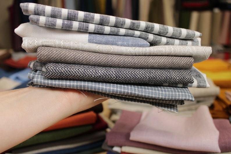 European linen fabric remnants / Linen scraps bundle / Linen for quilting / Linen craft packs / Assorted fabric scraps / FREE SHIP from USA zdjęcie 8