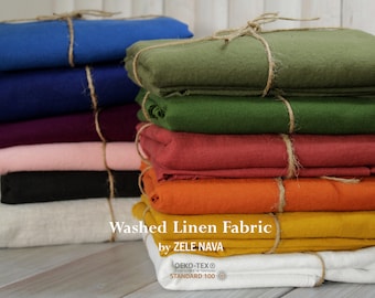 100% WASHED Linen Fabric by the yard for clothing, curtains / Luxury Linen Fabric / Oeko-Tex Linen / Medium weight Linen / ZELE NAVA