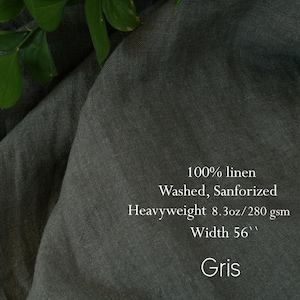 100% Washed Linen Fabric Heavyweight / Luxurious Linen Fabric Collection / Soft Heavyweight Linen fabric by the yard / Thick linen fabric Gris
