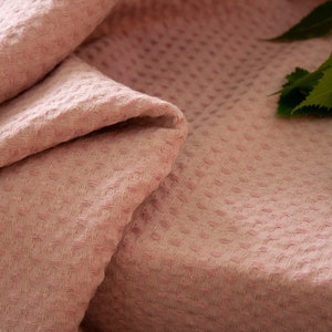 Wide European 100% Natural Softened Waffle Fabric by the yard Pink color Medium weight toweling fabric for sewing kitchen, bathroom textile image 2