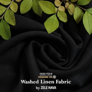 100% Washed Linen Fabric by the Yard - Black Charcoal Linen Fabric for Clothing - European Flax, OEKO-TEX Certified, Medium Weight