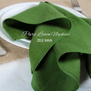 Green Linen napkins / 100% Soft Linen napkins Wedding / Gifts for Women / Housewarming gift / Handmade in the US / Custom napkins
