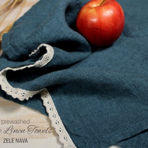 Luxurious Heavy Weight Linen Kitchen Towel - Prewashed European Flax - Linen tea towel - Blue Hand towels for bathroom - Handmade in the USA