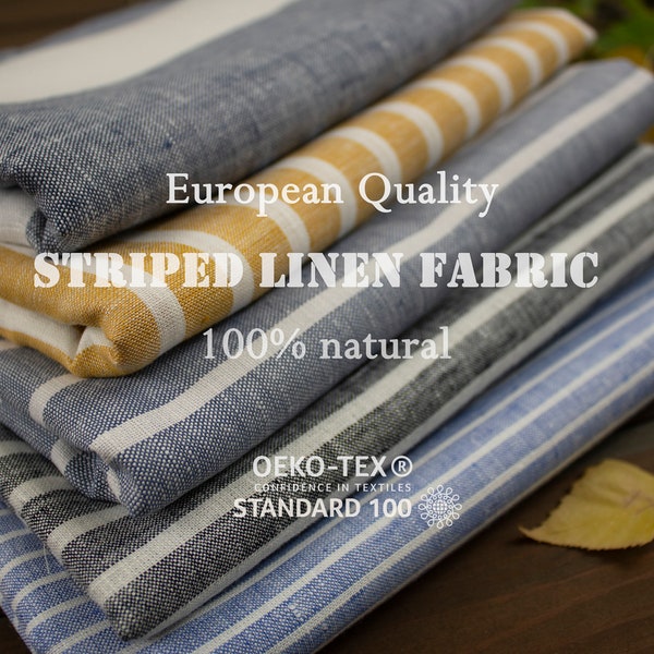 100% natural European Striped linen fabric by the yard Linen flax material for sewing cloth Mediumweight linen ticking fabric SHIP from USA