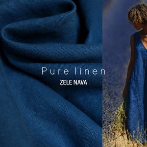 Classic Blue Linen Fabric by the Yard for clothing, curtains - Washed 100% Linen fabric - Medium weight linen fabric - OEKO-TEX Certified