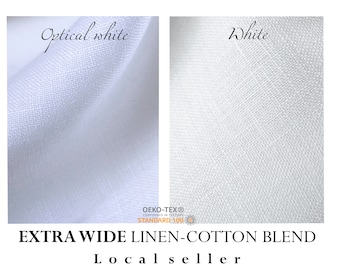 EXTRA WIDE linen fabric by the yard / White Linen Fabric by the yard / Linen Cotton Blend Fabric / Linen fabric for bedding / Ship from USA